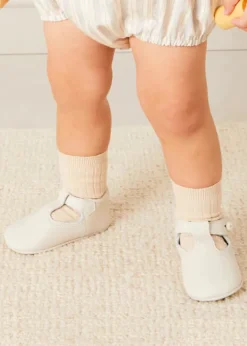 BOY Pepa London T-Bar Leather Pram Shoes in Ivory (17-20EU)