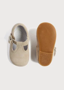 BOY Pepa London T-Bar Suede Baby Shoes in Beige (20-24EU)
