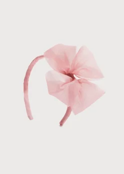Pepa London Traditional Big Bow Tulle Hairband in Dusty Pink