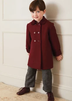 BOY Pepa London Traditional Double Breasted Coat in Burgundy (12mths-10yrs)