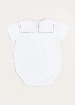 BOY Pepa London Train Embroidery Statement Collar Short Sleeve Bodysuit in Green (3mths-2yrs)