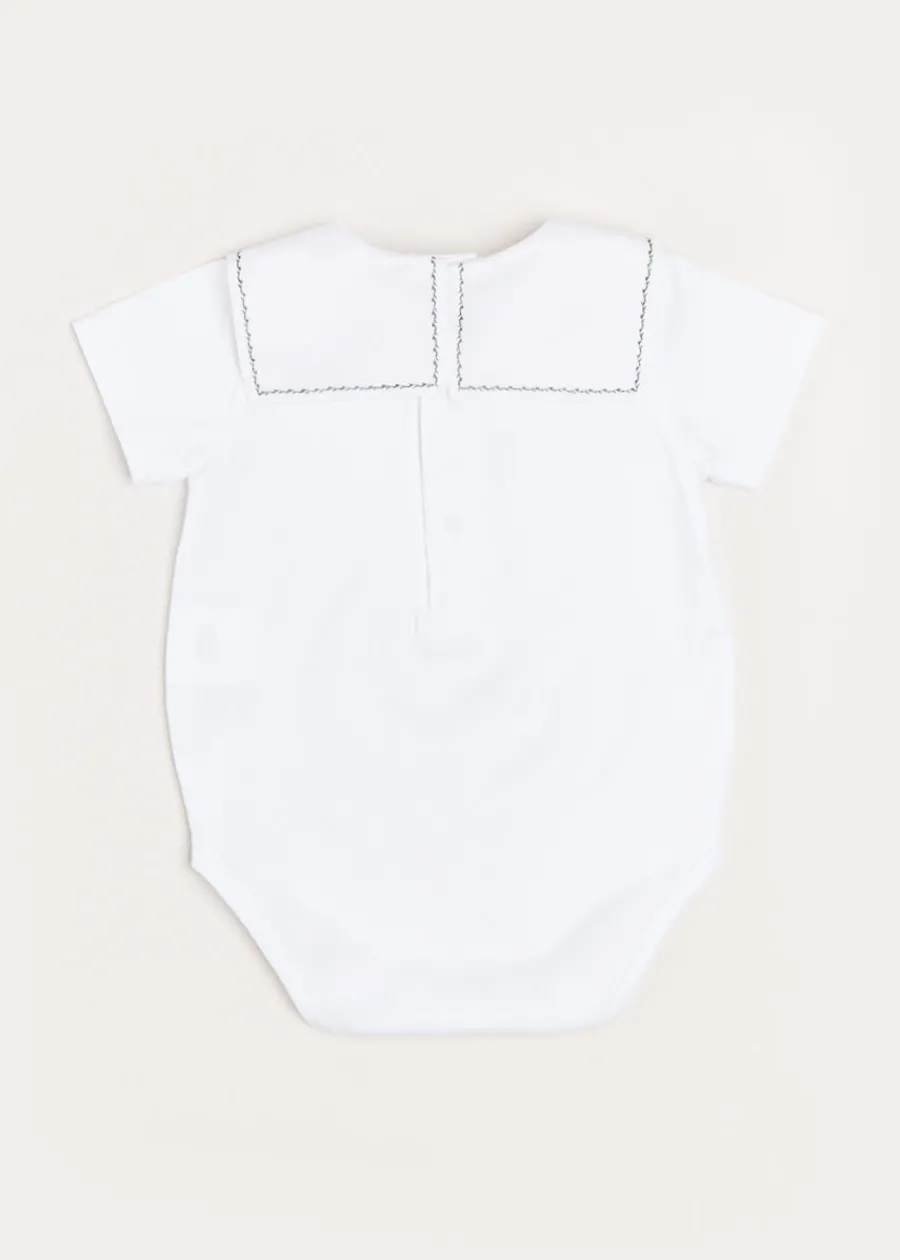 BOY Pepa London Train Embroidery Statement Collar Short Sleeve Bodysuit in Green (3mths-2yrs)