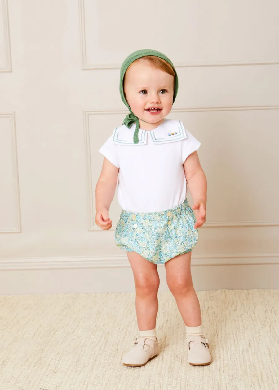 BOY Pepa London Train Embroidery Statement Collar Short Sleeve Bodysuit in Green (3mths-2yrs)