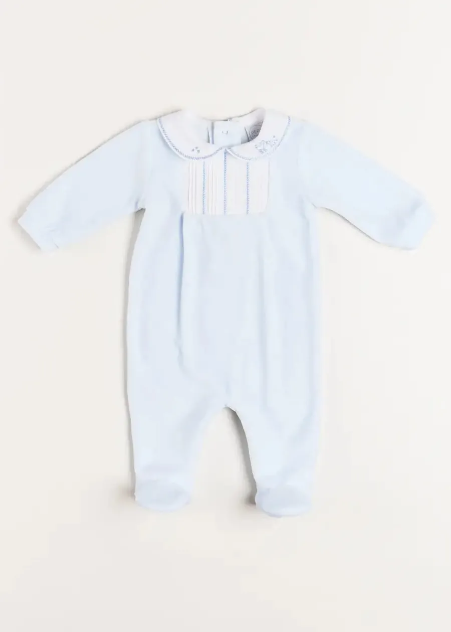 Pepa London Velour Peter Pan Collar All-In-One in Blue (1mth-12mths)