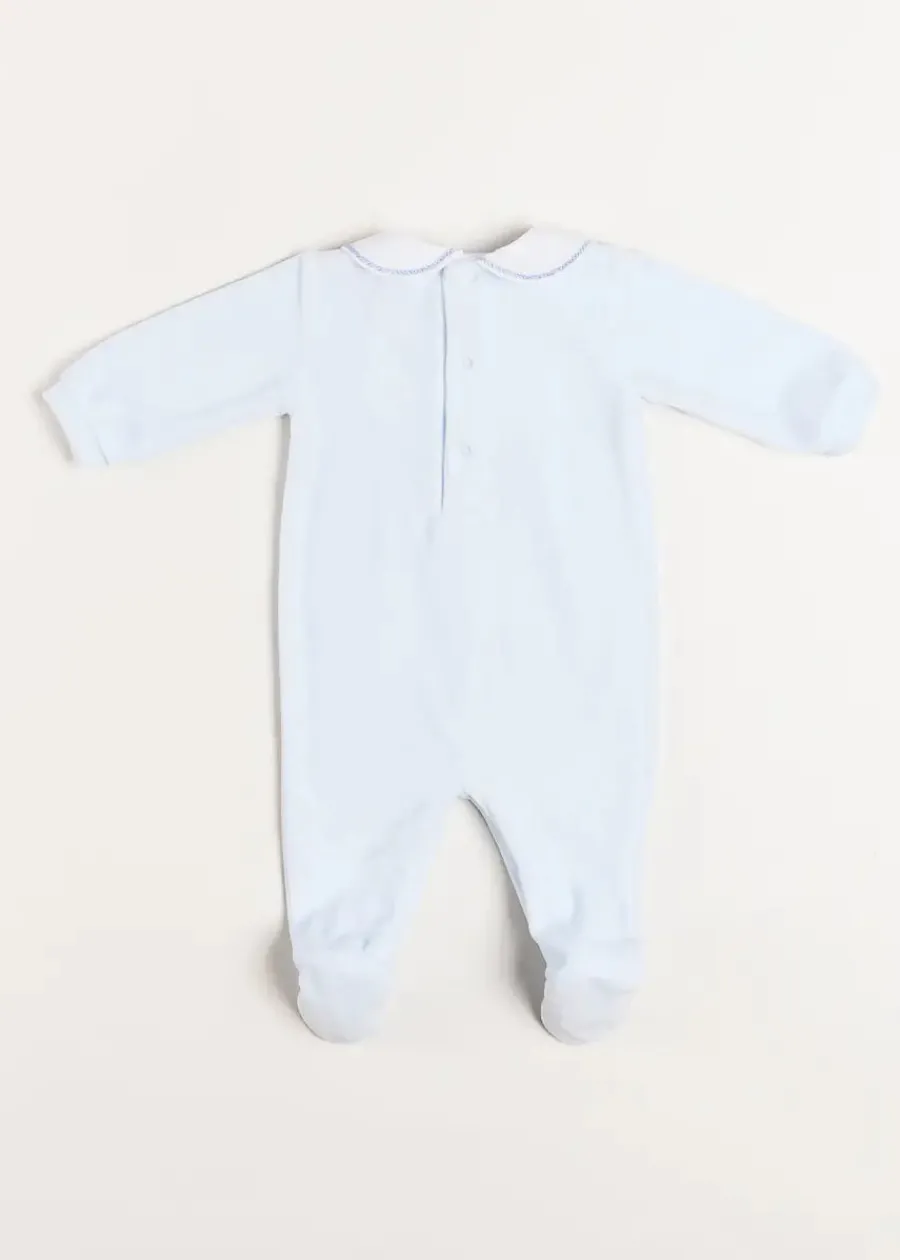 Pepa London Velour Peter Pan Collar All-In-One in Blue (1mth-12mths)