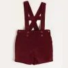 BOY Pepa London Velvet Button Detail Shorts with Braces in Burgundy (18mths-4yrs)