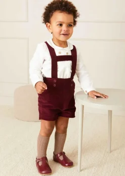 BOY Pepa London Velvet Button Detail Shorts with Braces in Burgundy (18mths-4yrs)