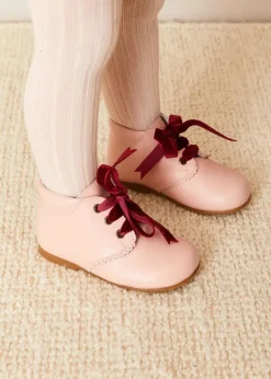 BOY Pepa London Velvet Ribbon Baby Booties in Pink (20-26EU)