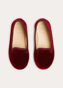 BOY Pepa London Velvet Slippers In Burgundy (24-34EU)