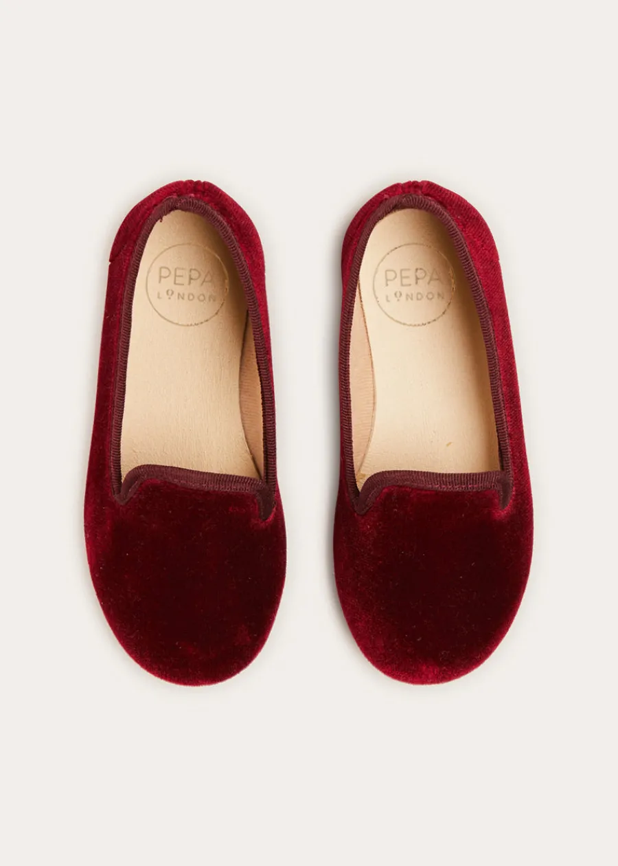 BOY Pepa London Velvet Slippers In Burgundy (24-34EU)