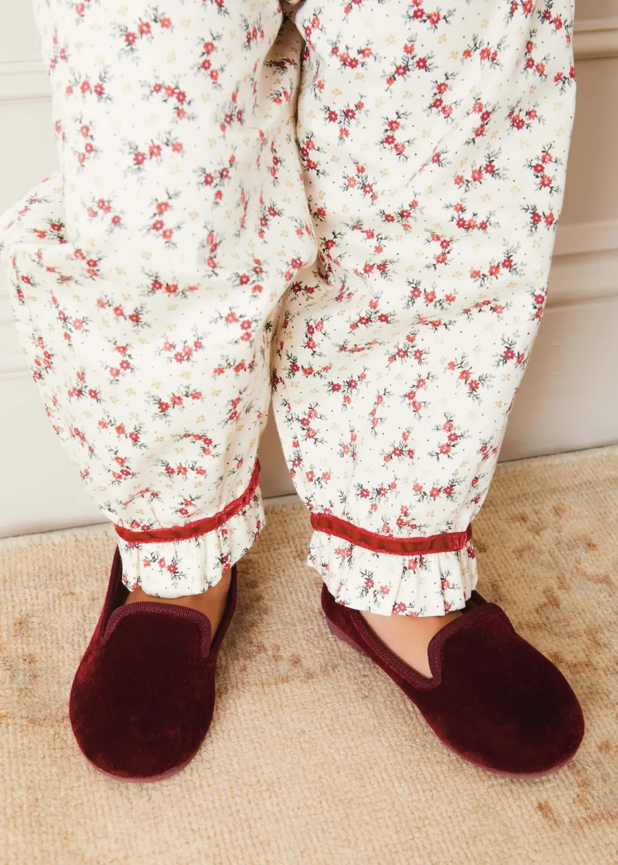 BOY Pepa London Velvet Slippers In Burgundy (24-34EU)