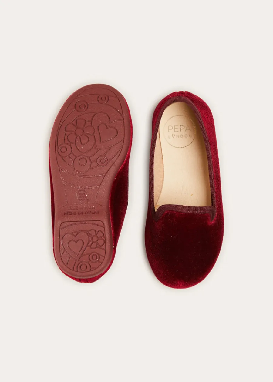 BOY Pepa London Velvet Slippers In Burgundy (24-34EU)