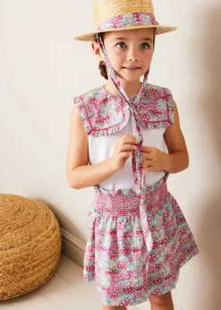 Pepa London Viola Floral Smocked Waistband Skirt in Pink (3-10yrs)