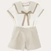 BOY Pepa London Waterford Stripe Mariner Collar Short Sleeve Two Piece Set in Beige (12mths-6yrs)