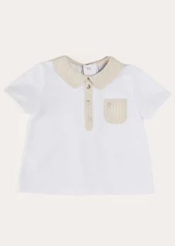 BOY Pepa London Waterford Striped Polo Collar Short Sleeve Top in Beige (12mths-4yrs)