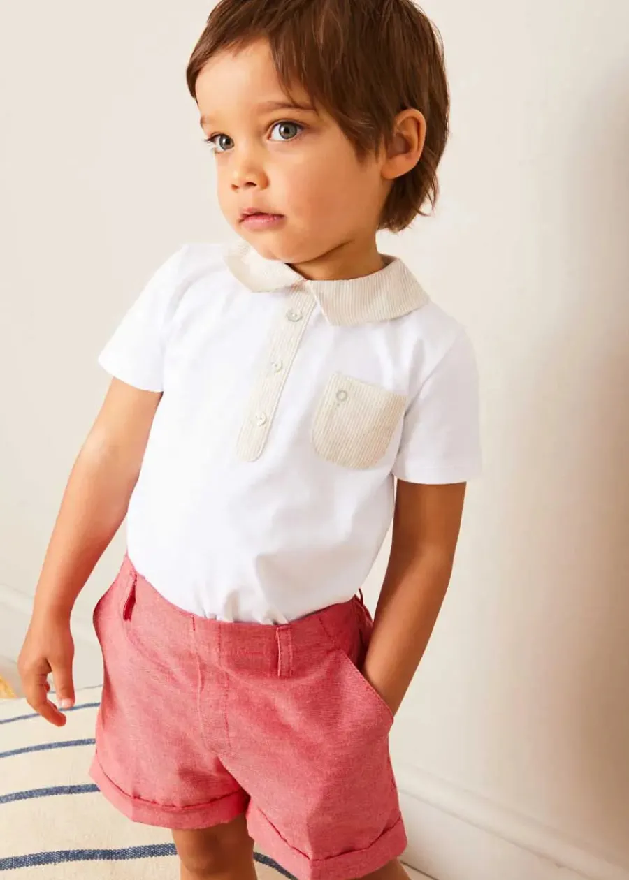 BOY Pepa London Waterford Striped Polo Collar Short Sleeve Top in Beige (12mths-4yrs)