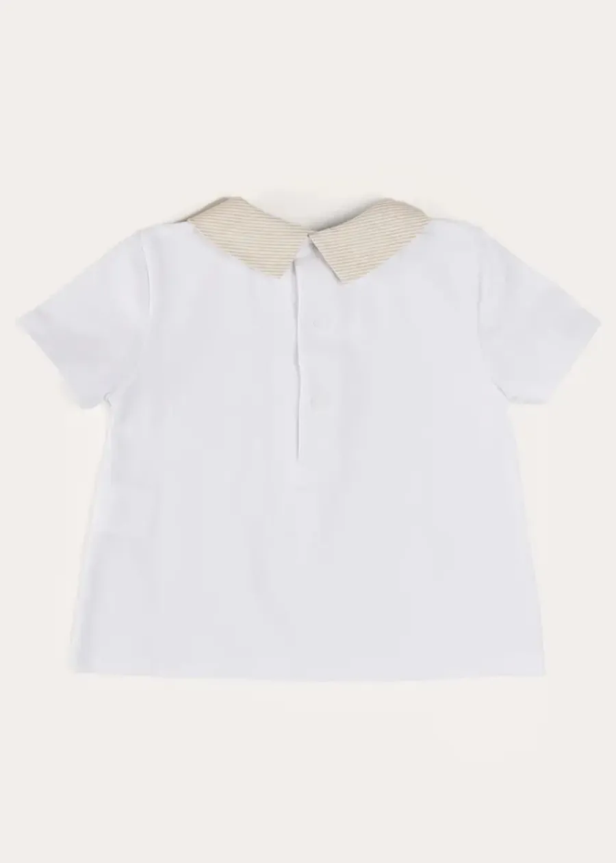 BOY Pepa London Waterford Striped Polo Collar Short Sleeve Top in Beige (12mths-4yrs)