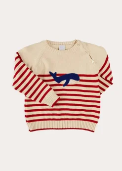 BOY Pepa London Whale Intarsia Striped Jumper in Red (6mths-6yrs)