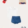 BOY Pepa London Whale Intarsia Striped Jumper in Red (6mths-6yrs) | Boat Embroidery Statement Collar Short Sleeve Bodysuit in White (3mths-2yrs) | Plain Button Detail Bloomers in Blue (3mths-3yrs) | T-Bar Baby Shoes in Blue (20-26EU) | Ribbed Short Socks in Beige (0mths-10yrs) | Model Toy Car in Red