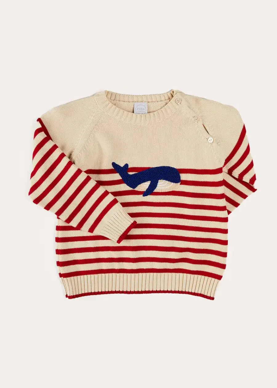 BOY Pepa London Whale Intarsia Striped Jumper in Red (6mths-6yrs)