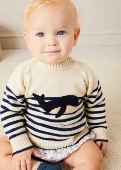 BOY Pepa London Whale Intarsia Striped Jumper in Blue (6mths-10yrs) | Ellis Short Sleeve Bodysuit with Printed Collar Made with Liberty Fabric (1m-2yrs) | Ellis Floral Bloomer in Blue Made with Liberty Fabric (1m-3yrs) | Leather T-Bar Pram Shoes in Classic Blue (17-20EU) | Ribbed Short Socks in Beige (0mths-10yrs) | Big Brother Beach Mouse Toy | Ellis Dummy Clip in Blue Made with Liberty Fabric | BIBS Dummy in Blue