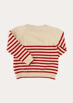 BOY Pepa London Whale Intarsia Striped Jumper in Red (6mths-6yrs)