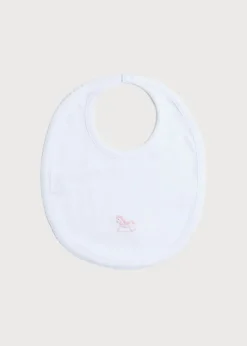 BOY Pepa London White Bib with Pink Embroidered Rocking Horse