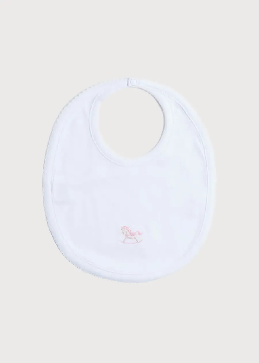 BOY Pepa London White Bib with Pink Embroidered Rocking Horse