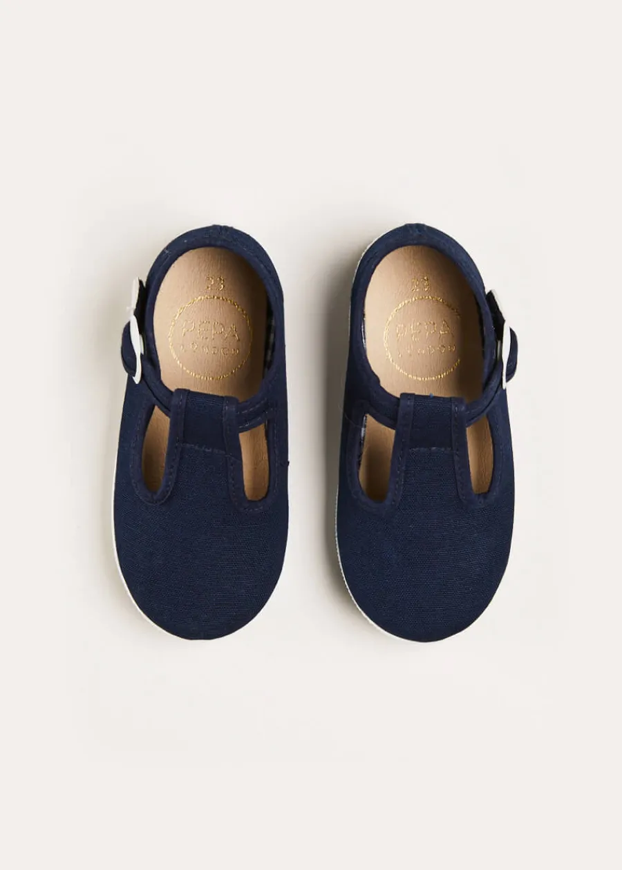 BOY Pepa London Woven T-Bar Baby Shoes in Navy (20-26EU)